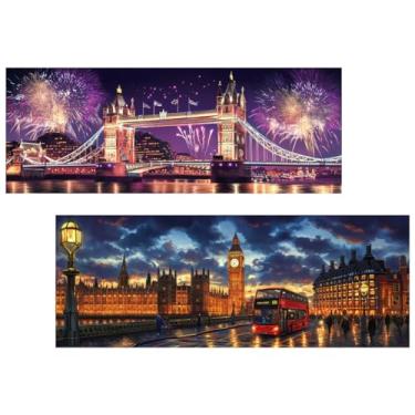 Imagem de Ginfonr 2 kits de arte de diamante grandes para adultos, pintura de diamante Big Ben para adultos, broca completa de paisagens de arte de diamante, kits de arte de diamante para decoração de parede de