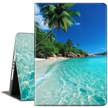 Imagem de ACWDMKH Capa para Microsoft Surface Pro 11/10 / 9 13 polegadas, capa de couro PU fofa fina com suporte ajustável para Surface Pro 11ª edição AI, praia do mar verde