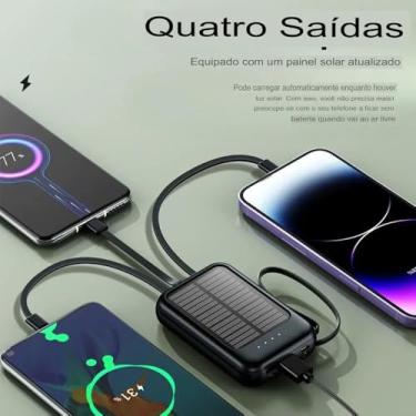 Imagem de Power Bank Solar 10.000mAh, Portátil, 5 Portas, Carregamento Rápido, USB Tipo C e Micro USB, Preto