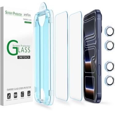 Imagem de amFilm Protetor de tela OneTouch para iPhone 17 Pro Max de 6,9 polegadas + protetor de lente de câmera | Instalação de alinhamento automático | Sem bolhas | Vidro temperado de grau militar 9H + |