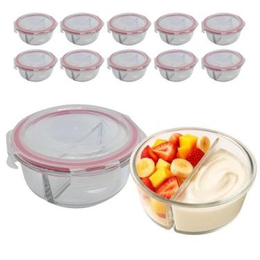 Imagem de Kit 10 Potes De Vidro 630ml 2 Divisórias Hermético Marmita Fit Com Tra