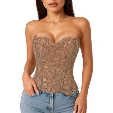 Imagem de Espartilho LEACOOLKEY, blusa floral transparente em renda