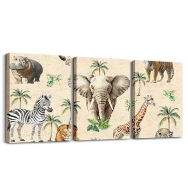 Imagem de Feelyou Arte de parede em tela infantil animal da selva para sala de estar quarto linda imagem de leão decoração de parede girafa tigre meninos meninas arte pôsteres elefante zebra pintura safári