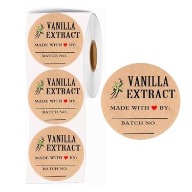 Imagem de Etiquetas de extrato de baunilha, adesivos de extrato de baunilha redondos de 5 cm para garrafas de baunilha, etiquetas de cozinha caseiras (500 etiquetas)