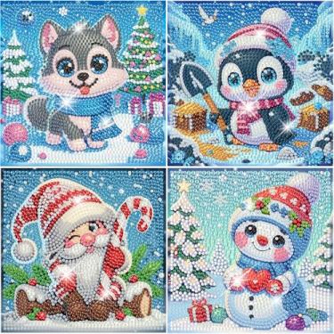 Imagem de 4 Pack Christmas Diamond Art Painting Kits for Kids, Christmas Diamond Art for Kids Ages 8-12, Easy Small Cute Gem Painting Kit for Gift Home Wall Decoration (6x6 inch)