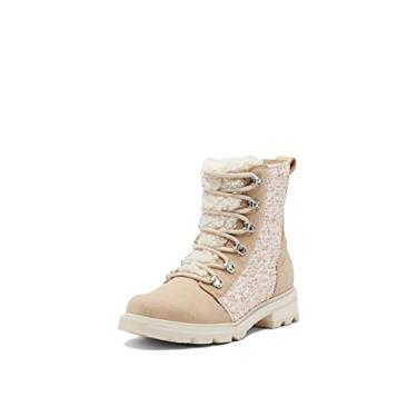 Imagem de SOREL Bota de chuva feminina Lennox de renda aconchegante — Botas de camurça impermeáveis, Fóssil Antigo, Giz, 5