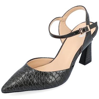 Imagem de Journee Collection Womens Nixey Croco Texture Buckle Pointed Toe Pumps Black 6.5 Medium Womens US