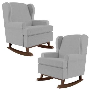 Imagem de Kit 02 Poltronas De Amamentação Com Balanço Malu Base De Madeira P02 Linho Cinza - Lyam Decor