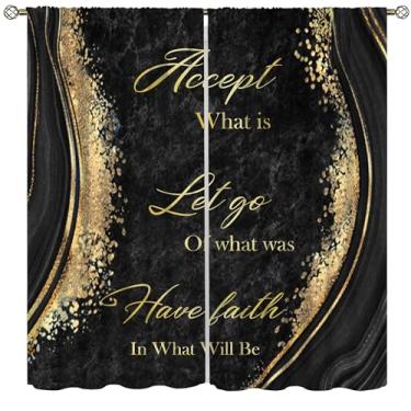 Imagem de Cortinas de mármore preto, citações inspiradoras abstratas veias douradas modernas luxo estética tinta fluida textura janelas tratamentos bolso para varão para sala de estar, quarto, cozinha, banheiro