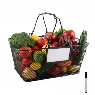 Imagem de Cesta de colheita de jardim, cesta de armazenamento de arame de metal com alça, cestas grandes de alimentos, cestas de jardim para coletar legumes, frutas, cozinha, piquenique, preto