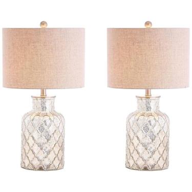 Imagem de Abajur Luminária de Mesa em Vidro, Estilo Contemporânea com 62 cm de Altura para Quarto, Sala de Estar e Escritório, 2 Un, 110V 100W