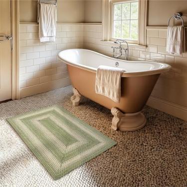 Imagem de Tapete verde sálvia gramínea 50 x 76 – Tapetes trançados de juta estilo country para cozinha e entrada