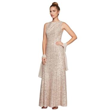 Imagem de Alex Evenings Vestido feminino longo sem mangas para mãe da noiva com xale (tamanho pequeno e regular), Champanhe/marfim, 50