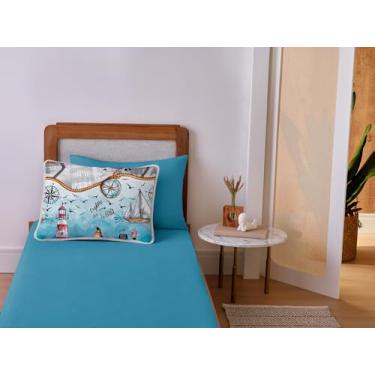 Imagem de Jogo de cama lençol 2 Peças Solteiro com Elástico Malha 100% Algodão Toque Macio Fio 30/1 Penteado Estampas Kids Infantil (Azul)