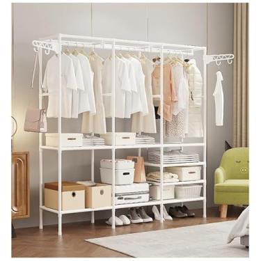 Imagem de Arara De Roupa Com Sapateira Cabideiro De Chão Rack Organizador Multiuso Aço Inox. (Branco,Grande)