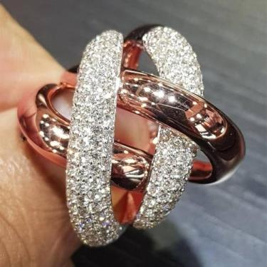 Imagem de Anel cruzado de zircônia cúbica para mulheres, joias de banda larga, 7, Latão, Zircônia cúbica