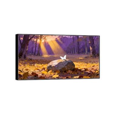 Imagem de BMZFYBS Imagem de paisagem de arte de parede de outono - árvore roxa - impressões em tela vintage - pintura de moldura preta para sala de estar decoração de casa de fazenda 70 x 125 cm 27 x 49 pol