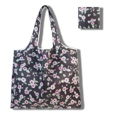 Imagem de Sacolas de compras reutilizáveis para mulheres, sacolas de compras de poliéster dobráveis extragrandes resistentes laváveis na máquina reutilizáveis para armazenamento de viagem, uso diário, estampa