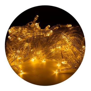 Imagem de Pisca-Pisca LED 10 Metros com 100 Lâmpadas 110V – Cordão Decorativo para Natal, Festas, Árvores, Quartos e Ambientes Internos | 8 Modos de Iluminação e Efeito Gotas (Amarelo)