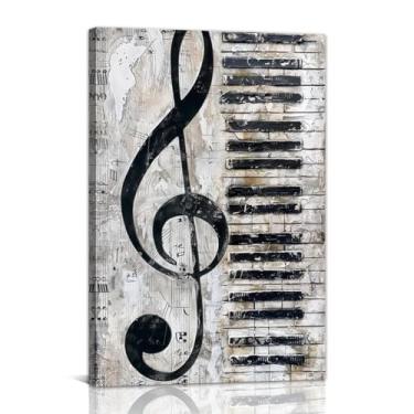 Imagem de Piano Wall Art Music Note Pictures Wall Decor Vintage Music Paintings Musical Instrumento Musical Poster Prints for Classroom Decor Framed (Música-1,16 cm x 61.0 cm)