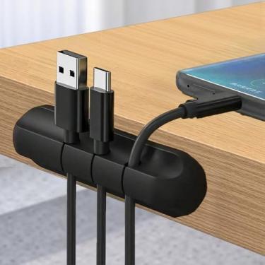 Imagem de 3 clipes de silicone para cabos – organizador de cabos e enrolador para carregadores USB, mouse, teclado – Sistema de gerenciamento de fios de mesa – Reutilizável