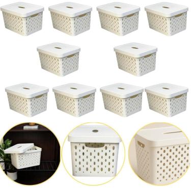 Imagem de Kit 10 Caixa Cesto Organizador Multiuso Empilhável 17L