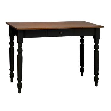 Imagem de Aparador De Sala Ou Escrivaninha Rústico Madeira 1 Gavetas Com Pés Torneados - Preto Laca Com Tampo Castanho Envelhecido