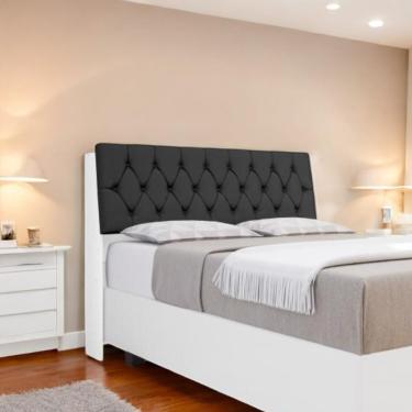 Imagem de Cabeceira Estofada ísis Solteiro Branca Com Capitonê Preto