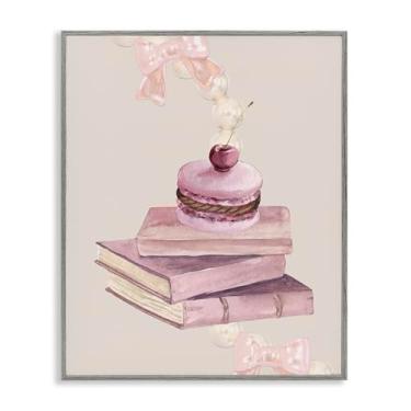 Imagem de Stupell Industries Cherry Macaron on Book Stack Gray Framed Giclee Art, design por Jesse Keith, 14 x 11