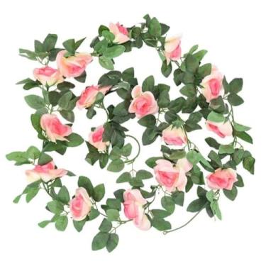 Imagem de Guirlanda de Flores Com Rosas 2m Corda Artificial Decoração cerejeira guirlanda de natal Para decorações de Natal(SALMÃO)