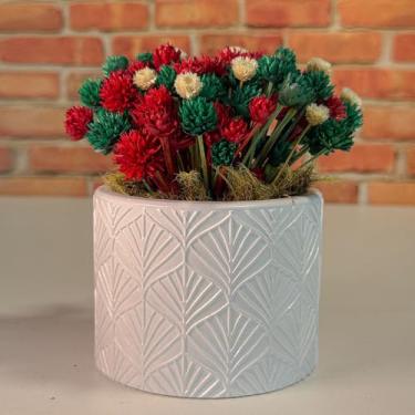 Imagem de Arranjo de Flores Sempre-Vivas Naturais em Vaso Decorativo, 15 cm, Branco com Padrão Art Déco (14)
