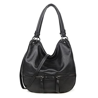 Imagem de Movefad Bolsa de ombro feminina Hobo bolsa grande de couro PU bolsa feminina bolsa tiracolo, Preto