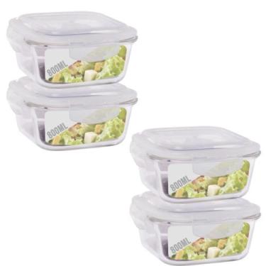 Imagem de Jogo 4 Pote Vidro 800ML Forno Microondas Quadrado Hermetico - QUALITY 