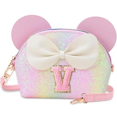 Imagem de Kejea Bolsa infantil para presentes infantis - Carteira de princesa, bolsa tiracolo com flores de pérolas, bolsas de ombro fofas com inicial, Glitter Rainbow