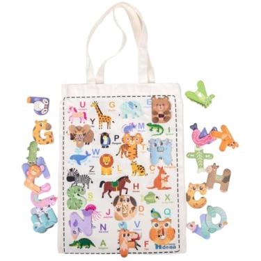 Imagem de Adena Montessori Bolsa de pano do alfabeto com letras magnéticas de animais, sacola de aprendizagem do alfabeto ABC, bolsa de presente de animal fofo, bolsa de ombro para amantes de animais-11, sacola
