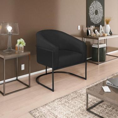 Imagem de Poltrona Decorativa Sala De Estar Recepção Luiza Base De Ferro Preto Suede - Amarena Móveis Preto