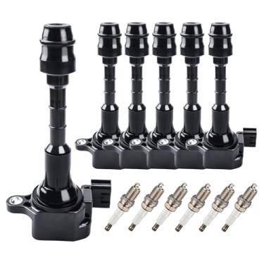 Imagem de Pacote de bobina de ignição UF401 e velas de ignição irídio (conjunto de 6) compatível com INFINITI FX35 G35 I35 M35 QX4 Nissan 350Z Altima Frontier 350Z 3.5L 4.0L V6 para 22433AL615