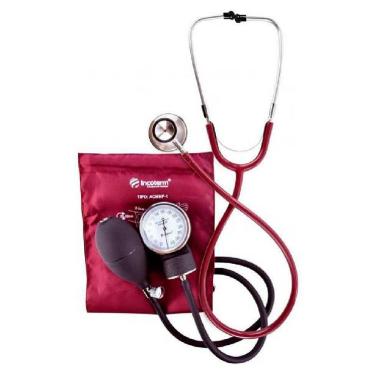 Imagem de Kit Esfigmomanômetro e Estetoscópio Clínico Duplo Incoterm C100 Bordô