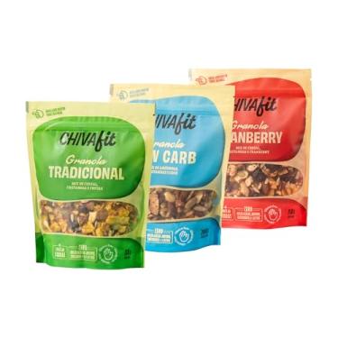 Imagem de Chiva Fit Combo Granola Premium, Tradicional, Low Carb e Cranberry, Sem Açúcar, 3 Pacotes, Keto, Baixo Carboidrato