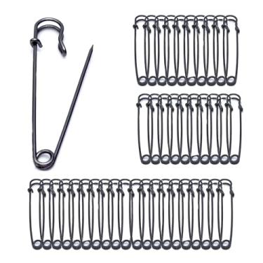 Imagem de 40 pinos de segurança grandes, pinos de segurança de aço resistente de 7 cm para roupas, cobertores, artesanato, saias, saias curtas, couro, lona e lã, etc. (preto brilhante)