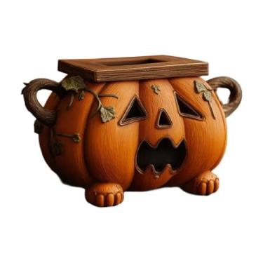 Imagem de Suporte de caixa de lenços de abóbora e organizador de papel higiênico - decoração de Halloween, mesa banheiro cozinha sala de estar, acessório decorativo de abóbora