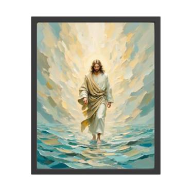 Imagem de Pôster de arte de parede Jesus andando na água, imagens de decoração de parede espiritual cristã, impressões de pôsteres religiosos modernos para sala de estar quarto decoração de igreja 2 (20 x 25