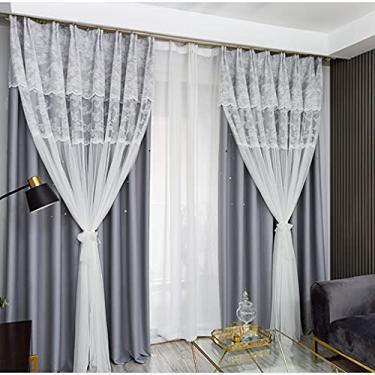 Imagem de Cortina blackout bege, com painel de tule branco transparente, prega lápis de camada dupla, renda de voile macio, painéis sólidos, cortinas forradas com isolamento térmico, para sala de estar, quarto