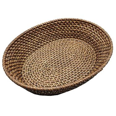 Imagem de amololo Cesta oval de vime de 35,5 cm, bandeja de vime feita à mão com laterais elevadas de 8,5 cm, tigela de frutas de vime grande, decoração de mesa de centro para pão, lanche, maquiagem, manobrista, probabilidades e pontas, G, marrom