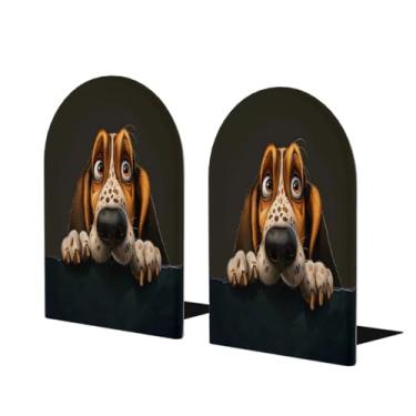 Imagem de Cão espiando fofo grande suporte de livros de madeira decorativo antiderrapante resistente terminais de livro para mesa de escritório em casa biblioteca de estudo escolar divisórias de livros para