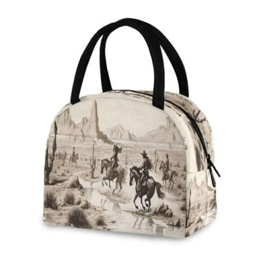 Imagem de Blueangle Lancheira isolada à prova de vazamento - Bolsa de almoço reutilizável com design de caubói do oeste americano, recipiente compacto para alimentos para escritório, viagens e atividades ao ar