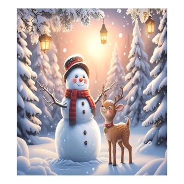 Imagem de SEHANY Capa magnética de boneco de neve de Natal, adesivos magnéticos de decoração de Natal antiarranhões para painel de geladeira, cozinha doméstica, decoração de Natal 58 x 66 cm