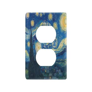 Imagem de Blueangle The Starry Night Art Duplex Outlets Wall Plate, tamanho padrão, placas de cobertura de tomada elétrica de 1 gangue para decoração de quarto de escritório em casa, 4,53 x 2,76 polegadas (677)