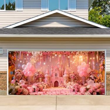 Imagem de Capa de porta de garagem de aniversário, cenário fotográfico de faixa de feliz aniversário, fundo de festa para decoração de parede interna e externa (fundo rosa, 1,8 x 3 m)