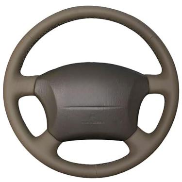 Imagem de Loncky Capa de volante de couro genuíno marrom escuro ajuste personalizado para Toyota Land Cruiser 1995 1996 1997 1998 1999 2000 2001 2002 acessórios interior do carro peças OEM costuradas à mão
